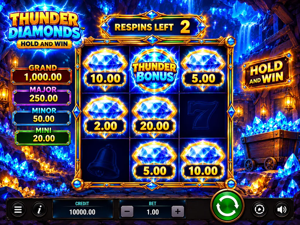 Thunder Diamonds demo Hold and Win voor: Thunder Bonus teisel rullil ja boonussümbolid väärtustega
